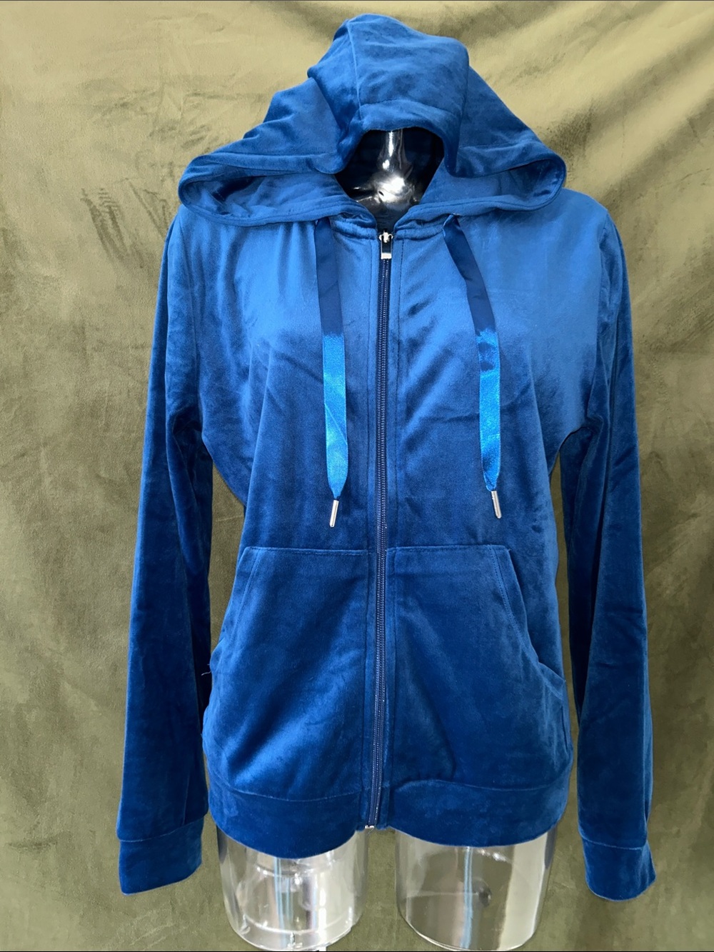 Velour Full-Zip Hoodie Jacket in Royal Blue